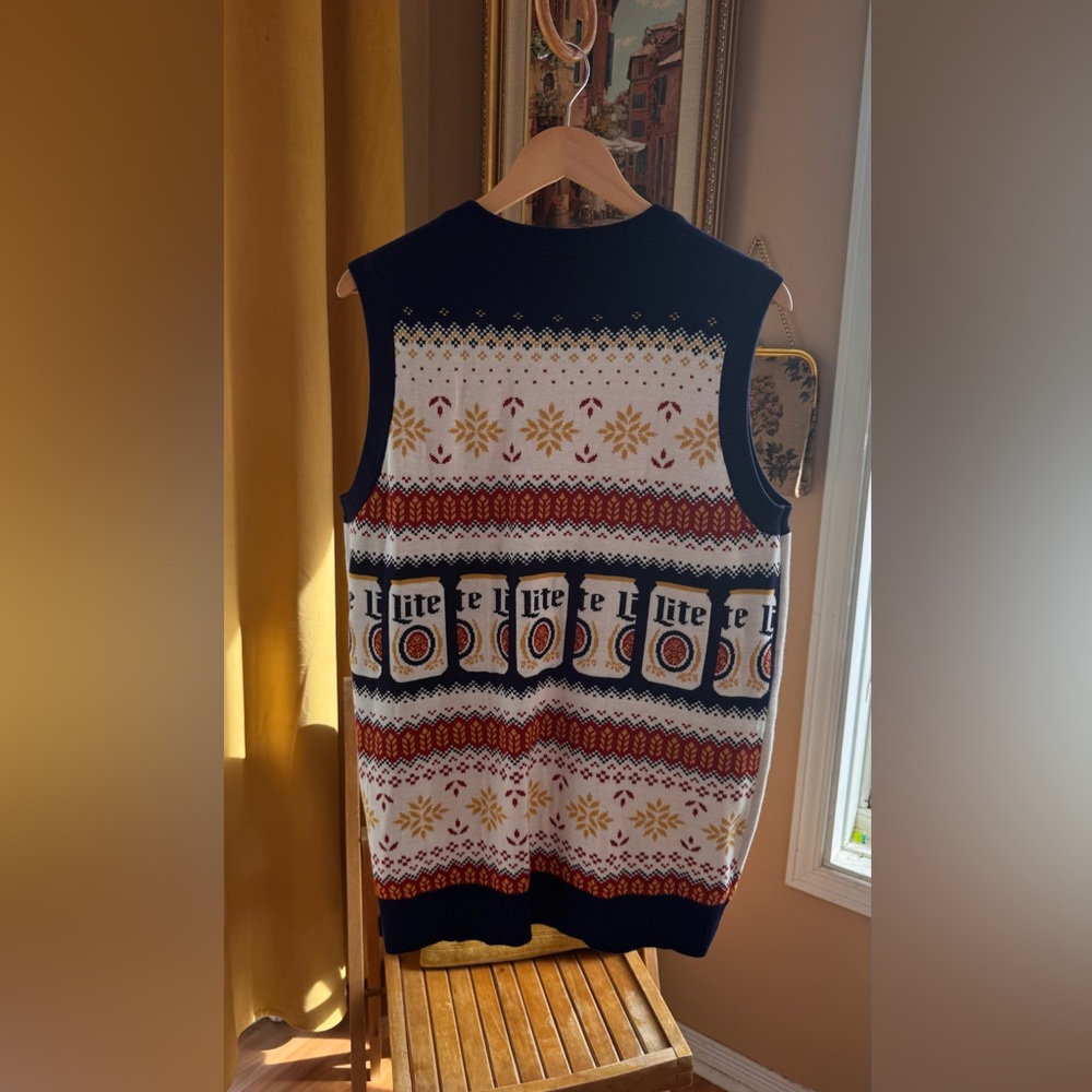 Vintage Miller Lite Branded Knit Sleeveless Men’s Sweater Vest Size Large - Picture 5 of 16